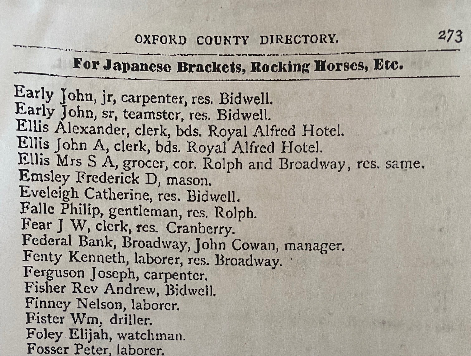 1881 directory listing for  