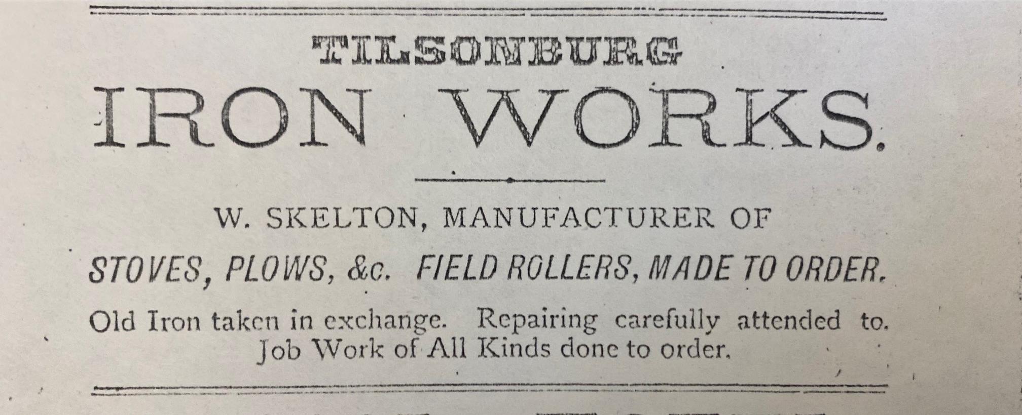 Advertisement for the Iron Works, text: 